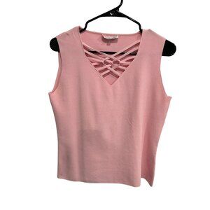 Belldini Pink Crisscross V-Neck Sleeveless Knit Top Size L Coquette Minimalist